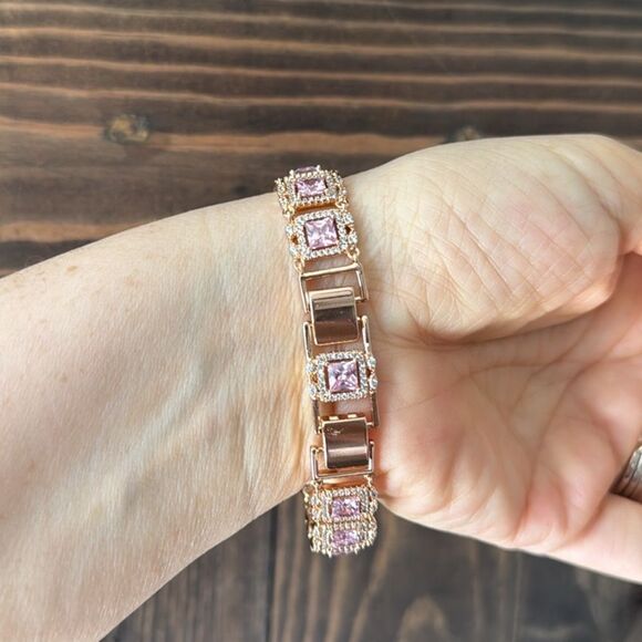 Elegant 14K Gold Plated RoseGold Pink Bracelet - Picture 7 of 9